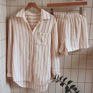 Z Supply Pink and White Striped Button-Down Shirt and shorts set